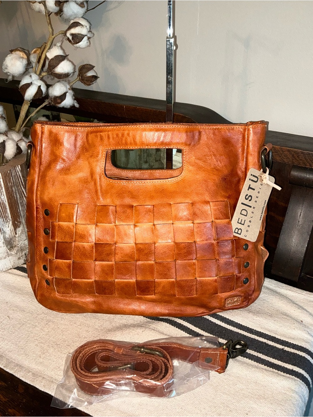 NWT Bed Stu Orchid Leather Satchel Handbag Crossbody Bag Cognac Dip Dye MSRP 280